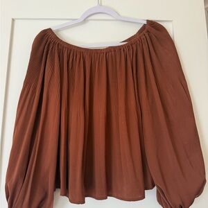 Express Smocked Off-Shoulder Pleated Top — Rust